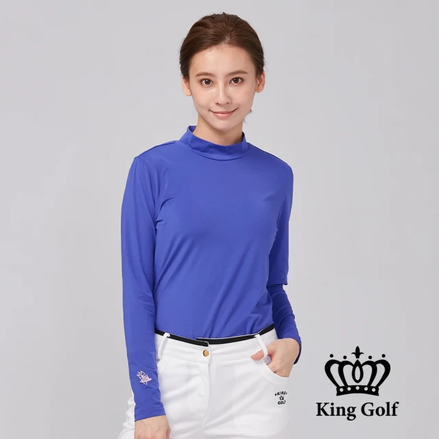 KING GOLF 網路限定款-女款LOGO印花輕刷毛小立領長袖內搭衣(紫色)