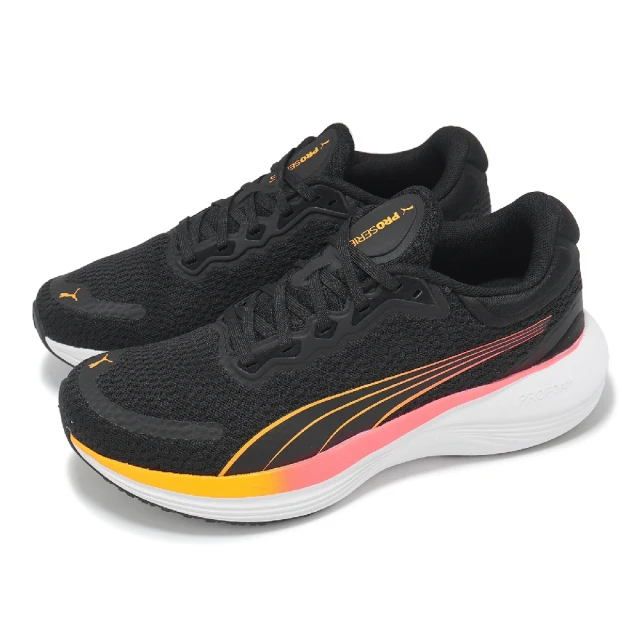 PUMA 慢跑鞋 Scend Profoam Jr 大童 女鞋 黑 橘黃 針織 緩衝 運動鞋(379119-05)