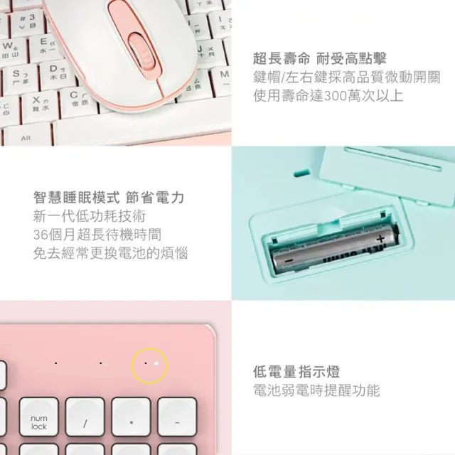 【KINYO】2.4GHz粉彩無線鍵鼠組 GKBM-883(鍵盤 滑鼠 無線滑鼠 無線鍵盤 電競鍵盤 電競滑鼠 靜音滑鼠)