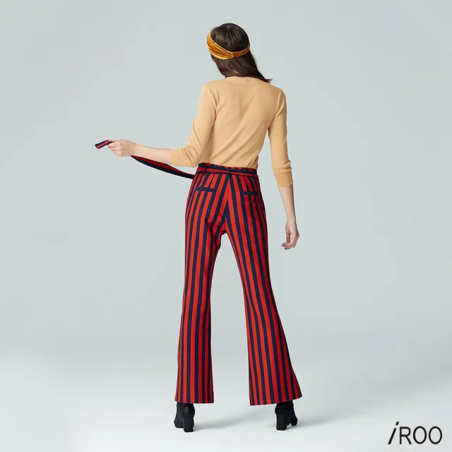 【iROO】條紋綁帶設計長褲