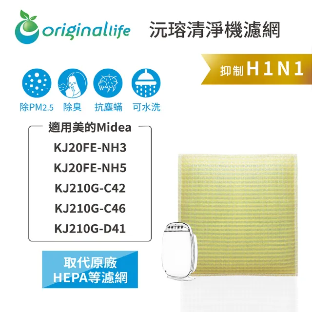 【OriginalLife】長效可水洗★ 超淨化空氣清淨機濾網(適用美的Midea：KJ20FE-NH3/NH5/KJ210G-C42/C46/D41)