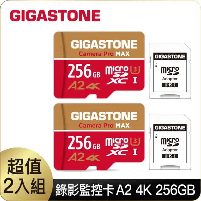 【GIGASTONE 立達】Camera Pro MAX microSDXC UHS-Ⅰ U3 A2 4K 256GB錄影監控記憶卡-2入組(網路攝影機)