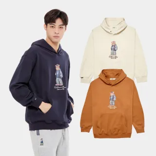 【Hang Ten】男裝-經典品牌加州熊印花帽T(多色選)