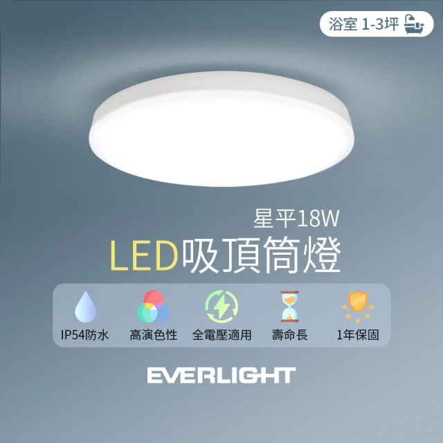 Everlight 億光 LED 18W星平 防水吸頂筒燈 白/黃光(含基本安裝)