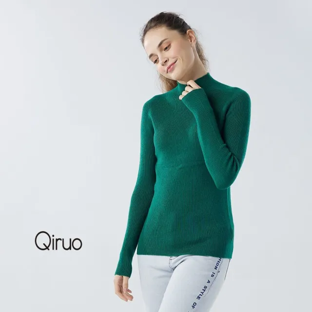 【Qiruo 奇若名品】秋冬專櫃針織長袖上衣0701A-70綠色立領百搭 