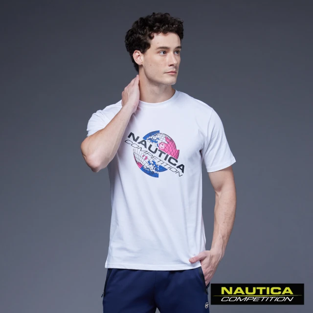 NAUTICA 男裝 雙色地球品牌感短袖T恤(白色)