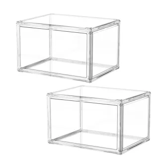 【mohe 木暉居家】2入全透明磁吸式防塵潮玩公仔包包收納盒(鞋盒 鞋櫃 包包展示櫃 公仔盒 收納箱)