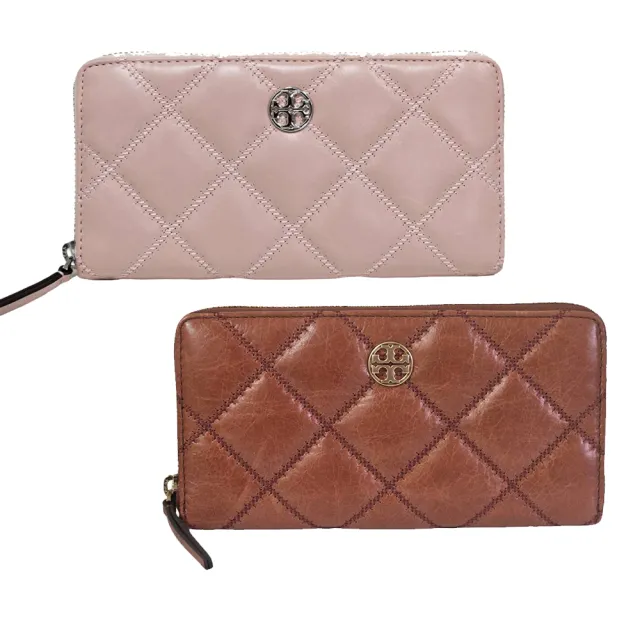 【TORY BURCH】TB willa 新款 小羊皮菱格紋皮革拉鍊式長夾(贈原廠防塵袋紙袋送禮)