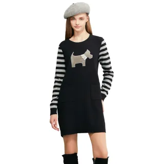 【SCOTTISH HOUSE】蕾絲領巾狗長袖洋裝-黑/灰 CHUB1450