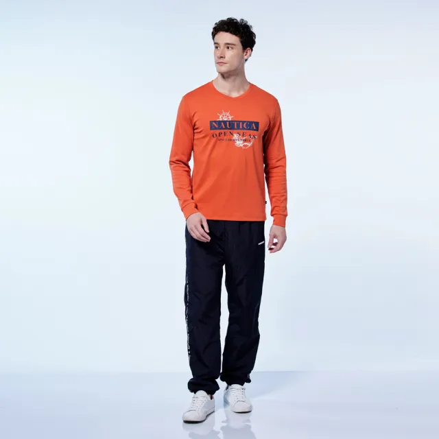 【NAUTICA】男裝 品牌海洋貝類印花長袖T恤(橘色)