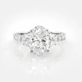 【似曾國際珠寶】現貨出清 IGI 18K白金3克拉Three Stone 橢圓鑽戒(培育鑽)