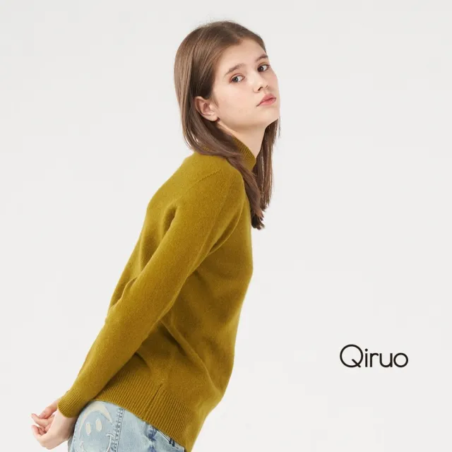 【Qiruo 奇若名品】專櫃芥末色小羊毛上衣 2009A-75素面立領造型長袖 