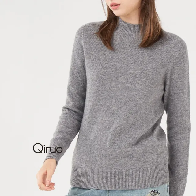 【Qiruo 奇若名品】專櫃灰色小羊毛上衣 2009A-20素面立領造型長袖 