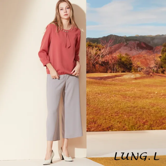 【LUNG.L 林佳樺】LR30A珊瑚紅造型前領巾長袖女裝上衣(秋冬新品 加大尺碼)