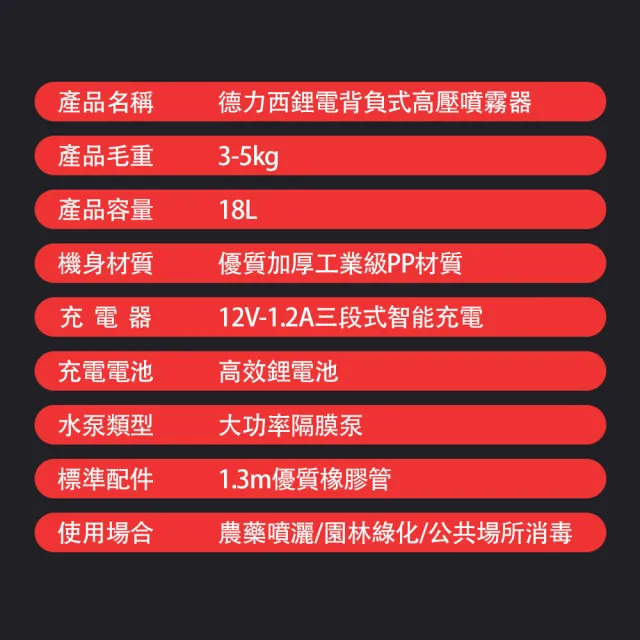 德力西】18L三開關高壓泵噴霧器超長續航鋰電動噴霧機(農背負式
