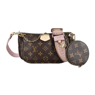 【Louis Vuitton 路易威登】LV M44840老花LOGO Monogram帆布拉鍊手提斜背麻將包(咖啡x粉)