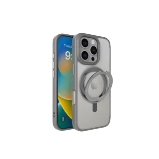【MONOCOZZI】iPhone 16 Pro 磁吸金屬360旋轉支架防摔保護殼-灰色(支援MagSafe功能)