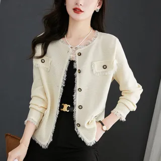 【Alishia】小香風流蘇短版針織外套 M-3XL(白色 / 米色 / 黑色)