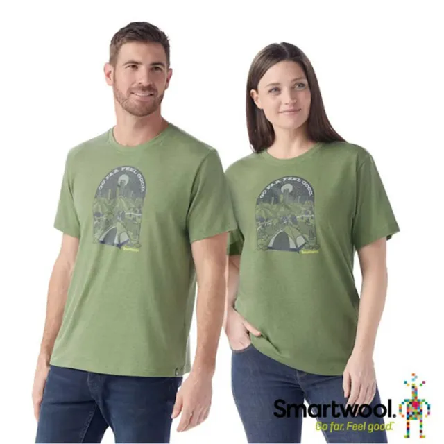【SmartWool】男女 塗鴉Tee 美麗諾羊毛圓領短袖T恤_恬靜郊山.運動上衣(SW002602-N06 蕨綠)