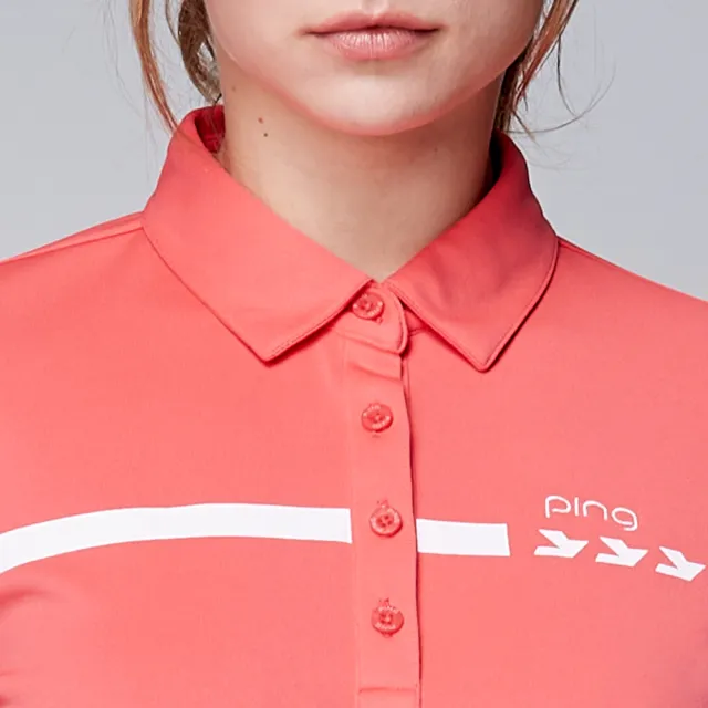 【PING】女款千鳥吸濕排汗薄長袖POLO衫-梅紅(GOLF/高爾夫球衫/RA23203-15)