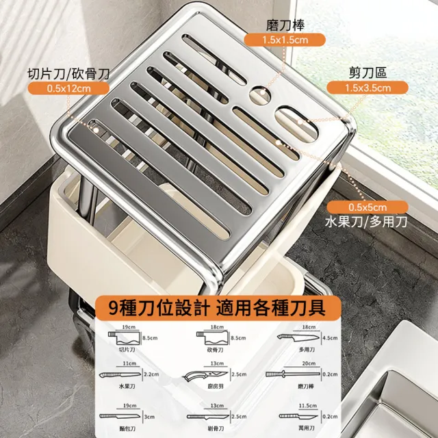 【MUAN】奶油風多功能檯面刀架 不鏽鋼刀具收納架 刀架置物架 瀝水架