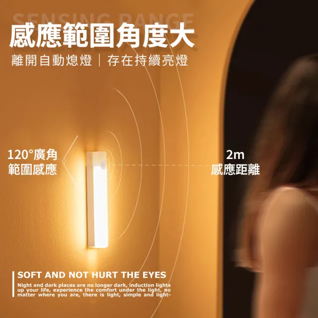 【夢巴黎】LED磁鐵感應燈長型 20CM 2入組(感應燈 小夜燈 床頭燈 LED感應燈 夜燈 櫥櫃燈 玄關燈 展示燈)