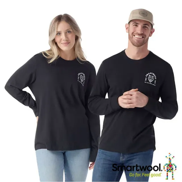【SmartWool】男女 塗鴉Tee 美麗諾羊毛圓領長袖T恤_熊圖騰(SW002598-001 黑)