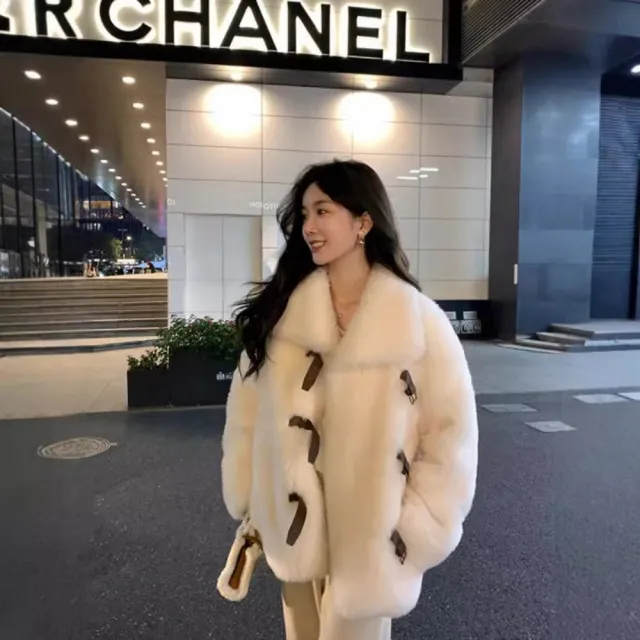 【米蘭精品】現貨+預購 皮草外套羊毛大衣(保暖洋氣大冪冪翻領女外套2色74iq14)（其他規格）