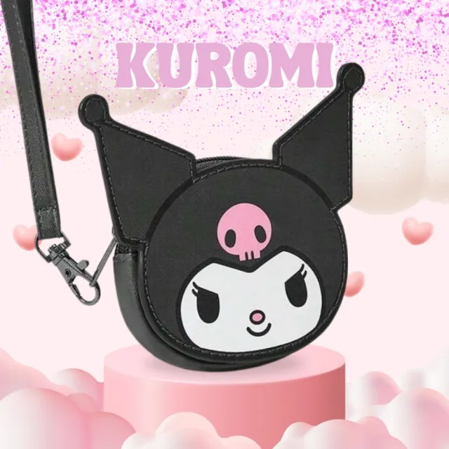 【SANRIO 三麗鷗】酷洛米Kuromi聯名皮革零錢包票卡行李牌吊牌杯墊(粉黑兒童包包女兒生日禮(其他規格)