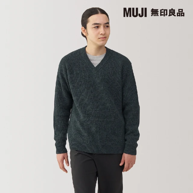 MUJI 無印良品 男羊毛中密織螺紋V領針織衫(共3色)