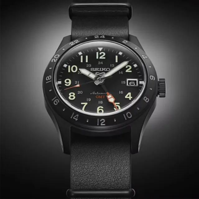 【SEIKO 精工】5 Sports Field GMT兩地時間機械錶-黑/39.4mm(SSK025K1／4R34-00C0C)
