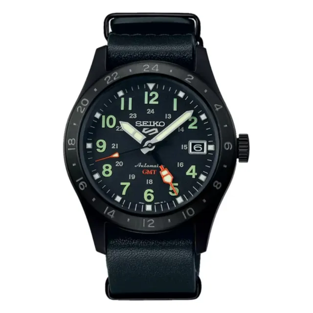 【SEIKO 精工】5 Sports Field GMT兩地時間機械錶-黑/39.4mm(SSK025K1／4R34-00C0C)