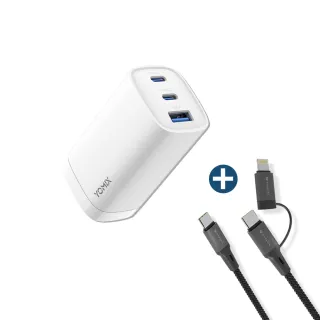 【YOMIX 優迷】二合一60W線組★65W氮化鎵PD三孔充電器/筆電快充(typeC/USB/插腳折疊式/iPhone 15適用)