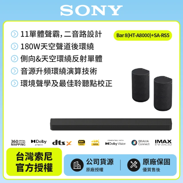 SONY 索尼 Bar 8 + SA-RS5(HT-A8000聲霸後環繞組)