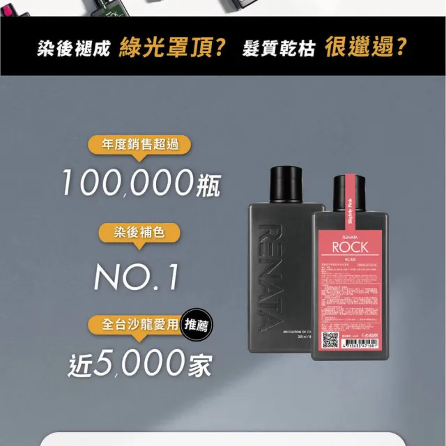 【RENATA 蕾娜塔】限量買250ml送50ml*2包 16色全色系(ROCK彩染補色劑 補色洗髮 增色洗 矯色洗)