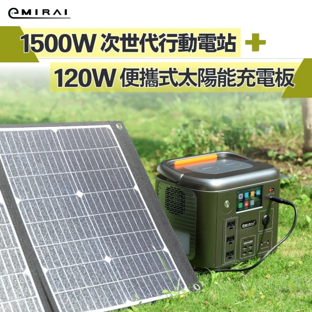 日本e+MIRAI 1500W/1280Wh次世代行動電站+120W太陽能充電組(磷酸鐵鋰電源+太陽能充電板組合)