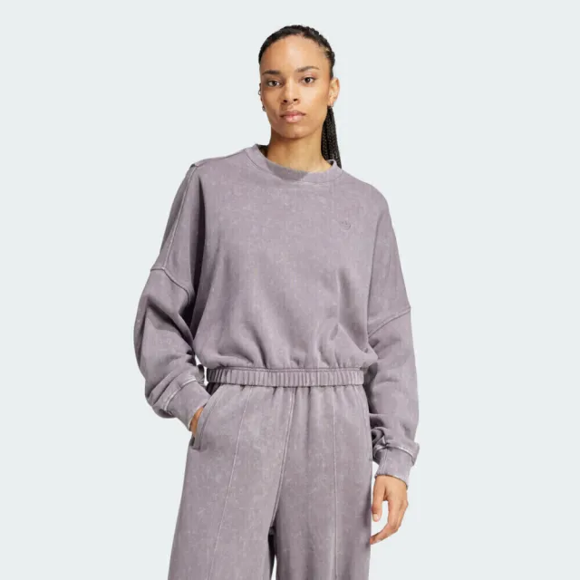 【adidas 愛迪達】P ESS Sweater 女 長袖上衣 仿舊水洗 灰紫(IY7397)
