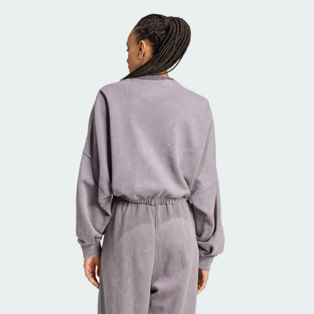 【adidas 愛迪達】P ESS Sweater 女 長袖上衣 仿舊水洗 灰紫(IY7397)