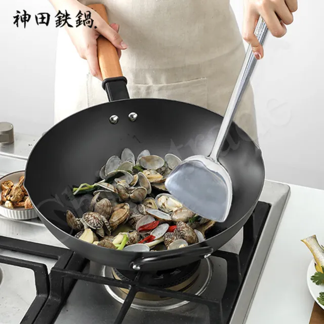 【神田】KANDA 日本製 神田鐵鍋 430不鏽鋼漏杓 料理漏杓 44cm 流線型 加厚款(木柄)