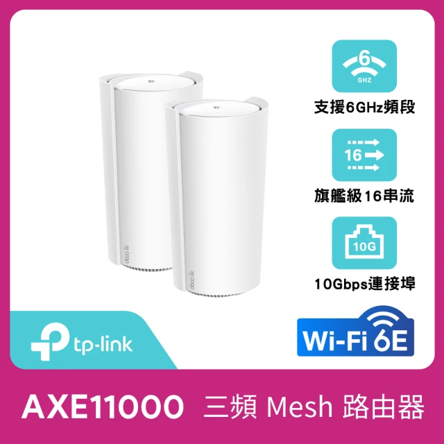 TP-Link 二入組-Deco XE200 WiFi 6E AXE11000 三頻Gigabit 真Mesh 無線網路網狀路由器(Wi-Fi 6E分享器)