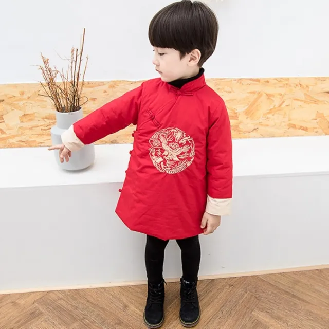 【橘魔法】大紅中國風老鷹長袍(棉襖 中國結 拜年服 旗袍裝 過年 喜宴 大紅 唐裝 新衣 新年 男童 兒童 童裝)