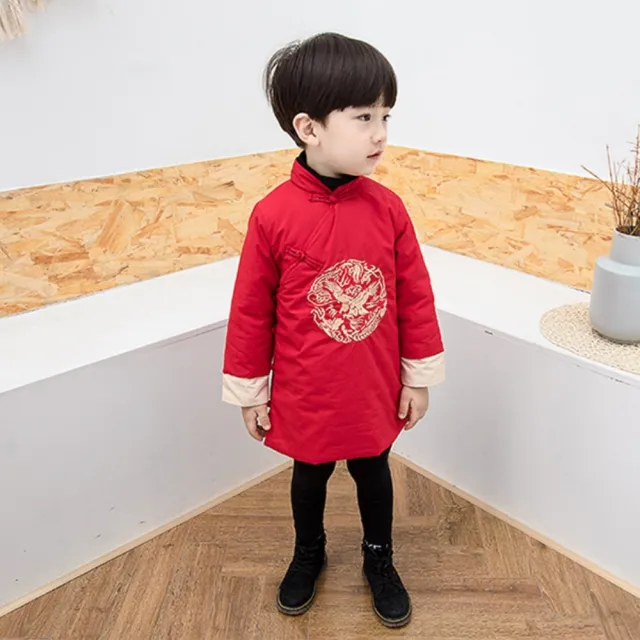 【橘魔法】大紅中國風老鷹長袍(棉襖 中國結 拜年服 旗袍裝 過年 喜宴 大紅 唐裝 新衣 新年 男童 兒童 童裝)