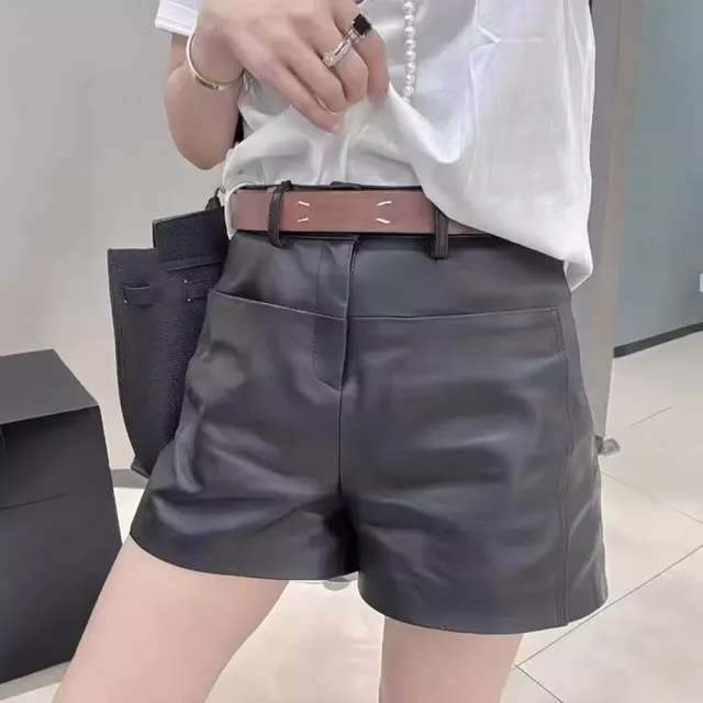 【巴黎精品】現貨+預購 真皮短褲休閒褲(個性腰帶真皮短褲女褲子a1iv54)