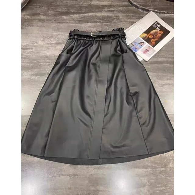 【巴黎精品】現貨+預購 女頂級真皮裙真羊皮裙半身裙A字裙短裙子洋裝休閒女裝(打褶中長裙a1iv3)
