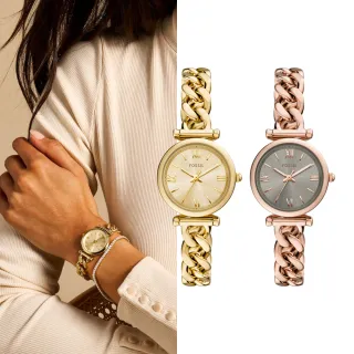 【FOSSIL】Carlie系列 優雅羅馬時刻手錶手鍊套組 不鏽鋼鍊帶 28MM (2色可選)