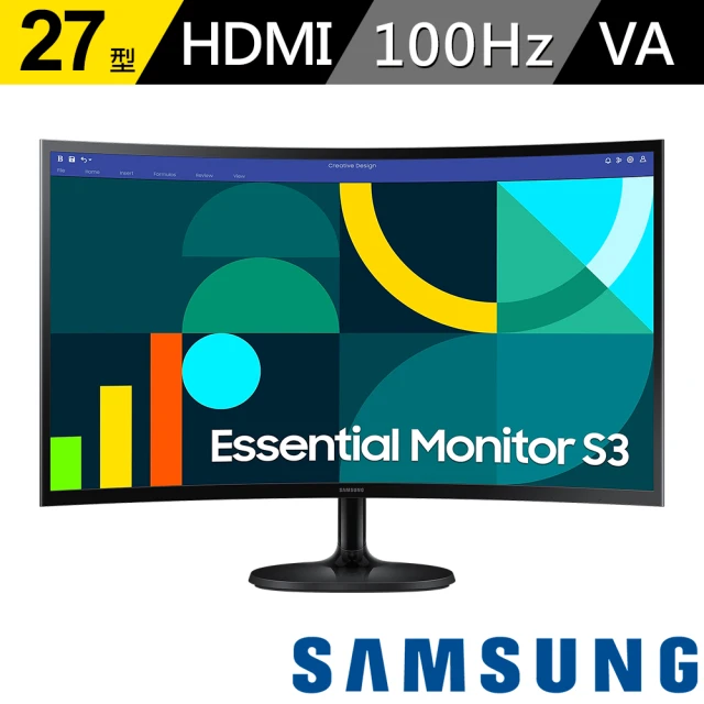 Samsung 三星Samsung 三星 10入組★S27D362GAC 曲面萊茵護眼低藍100Hz飆速螢幕(27型/100Hz/FHD/1800R/HDMI+Dub/VA)