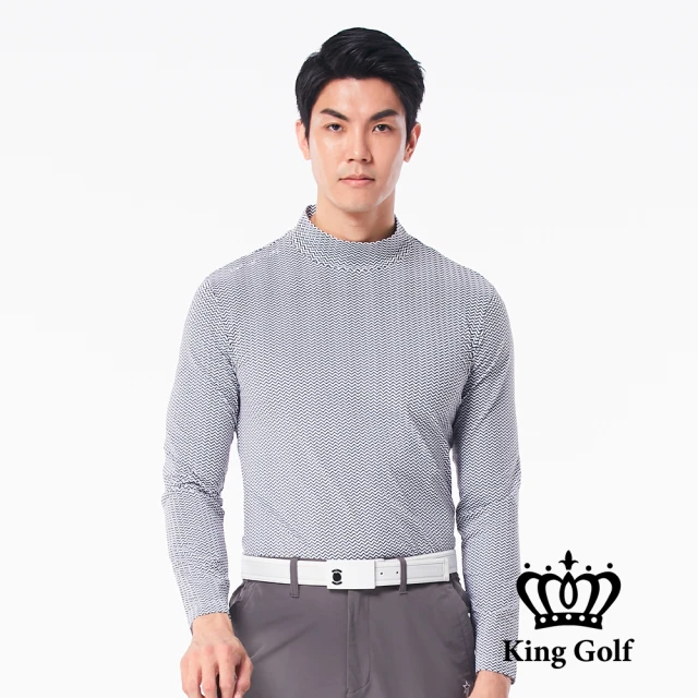 KING GOLF 網路限定款-男款鋸齒波浪印花刷毛款長袖內搭高領衫(灰色)