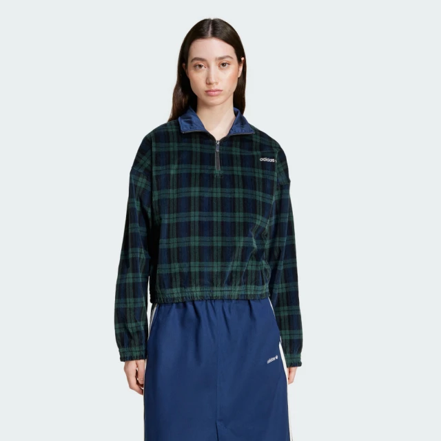 adidas 愛迪達 外套 女款 運動外套 三葉草 TARTAN HALF ZIP 綠 IX1054