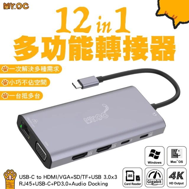 Mr.OC 橘貓先生 12合1多功能轉接器 UC601(TC轉HDMI/RJ45/VGA/USB)