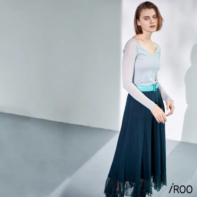 【iROO】V領珍珠透網上衣